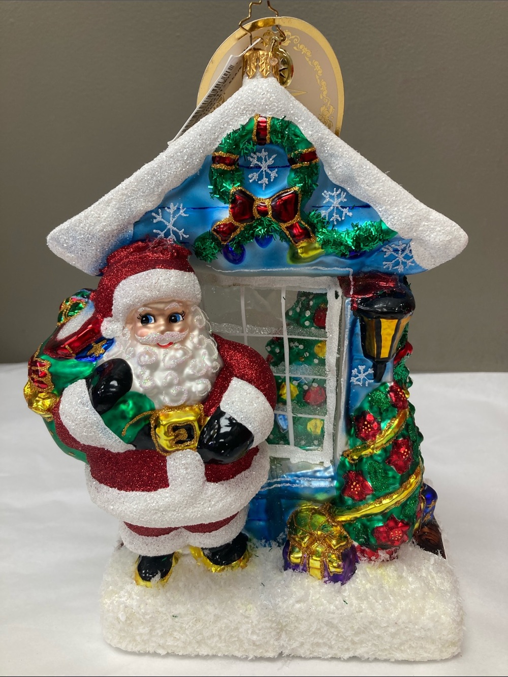 Christopher Radko Red, Green, Blue Santa House Ornament